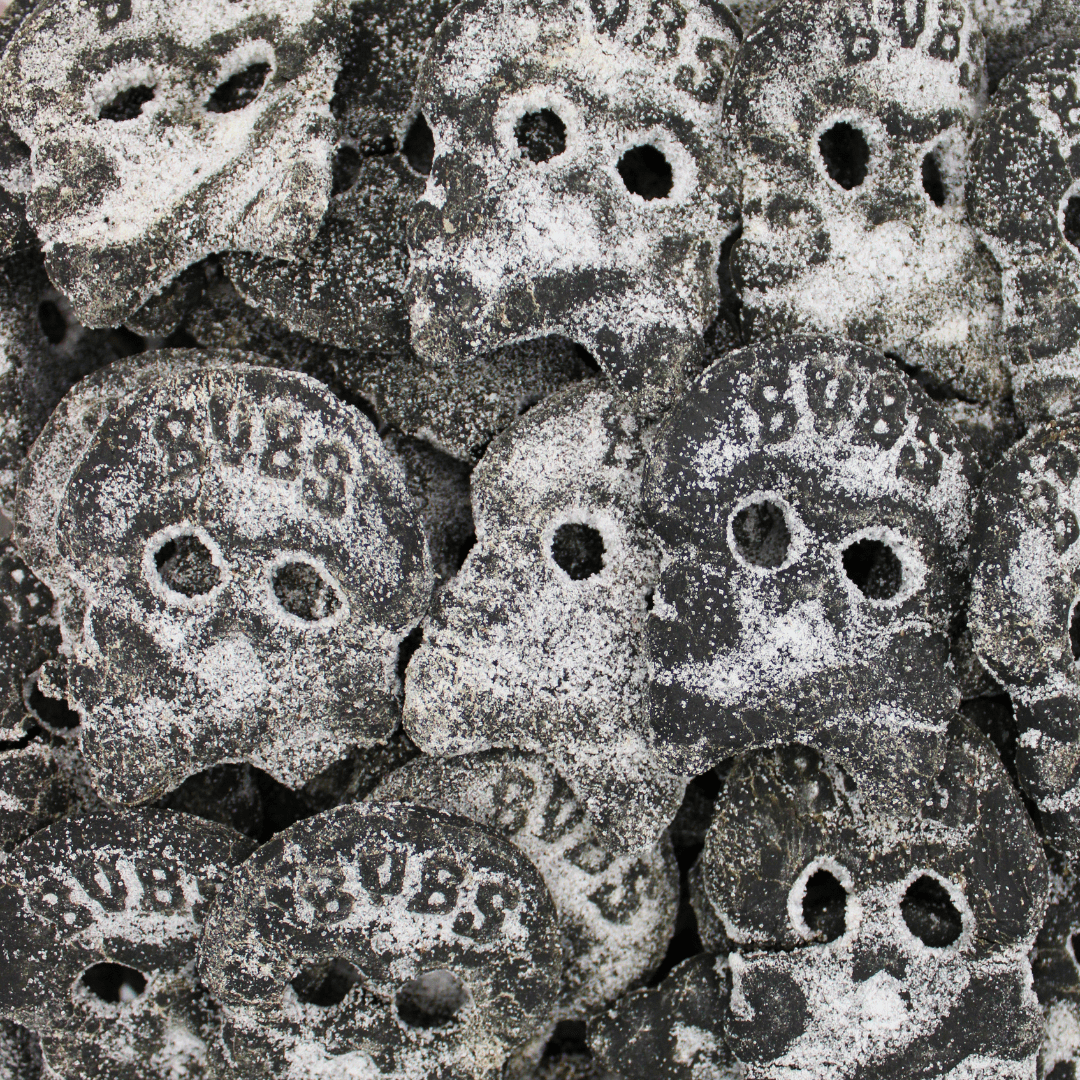 Bubs Giant Salty Licorice Skulls - Stock Boy Candy Co.